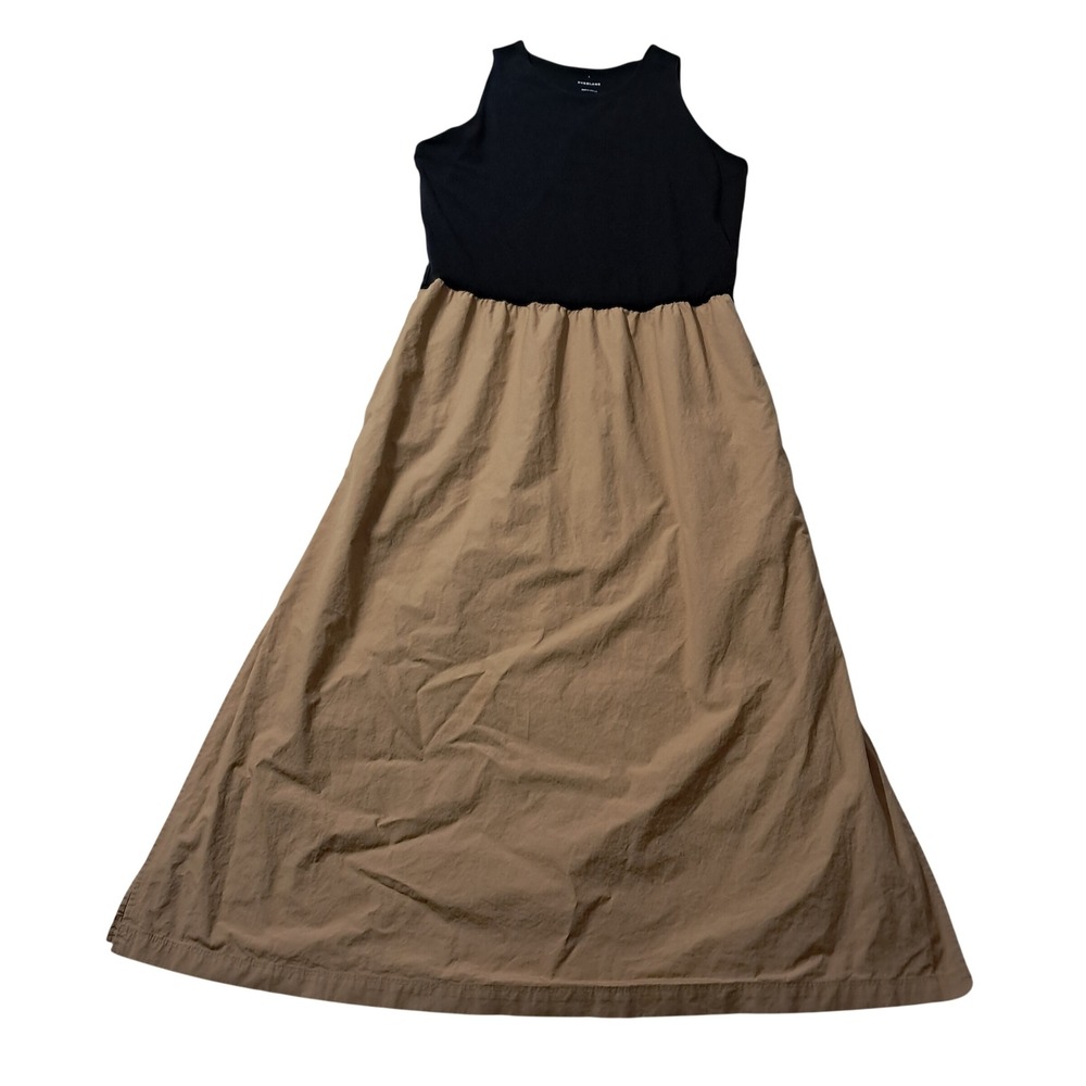 Everlane Supima High Neck Rivera Dress Women Large Midi Black Tan Minimalist